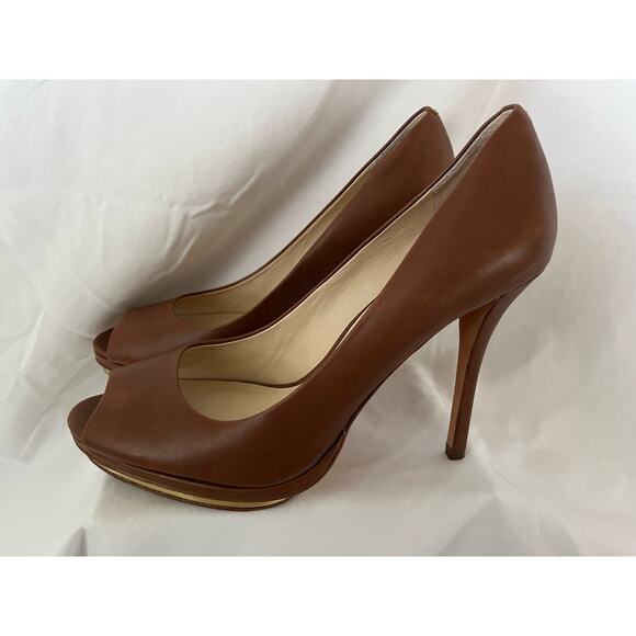 Italian made Vero Cuoio brown soft leather signature open toe heels, 9.5M Dressy - Picture 3 of 8